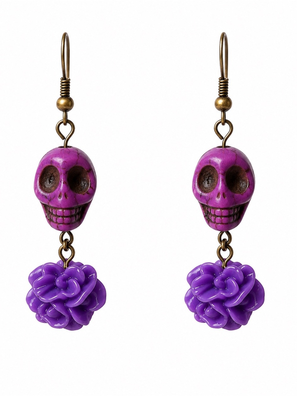 Purple Skull And Floral Earrings